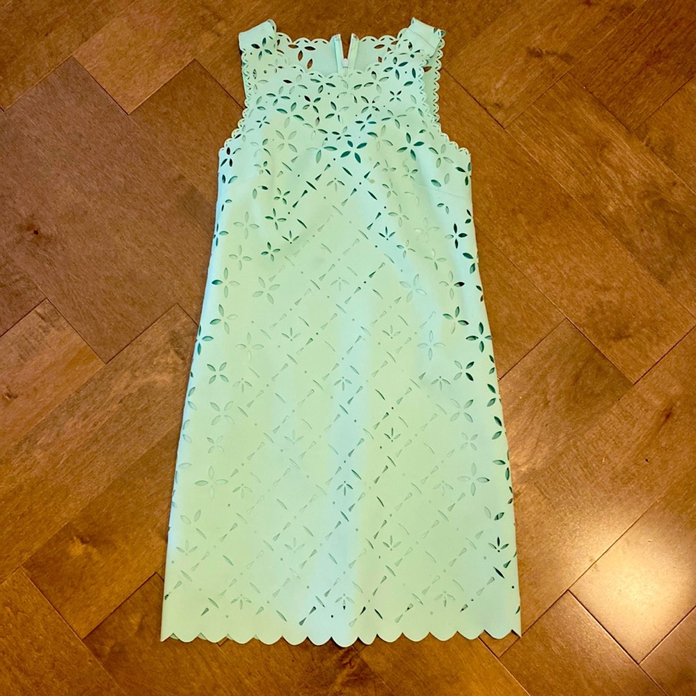 Mint laser cut shift dress.